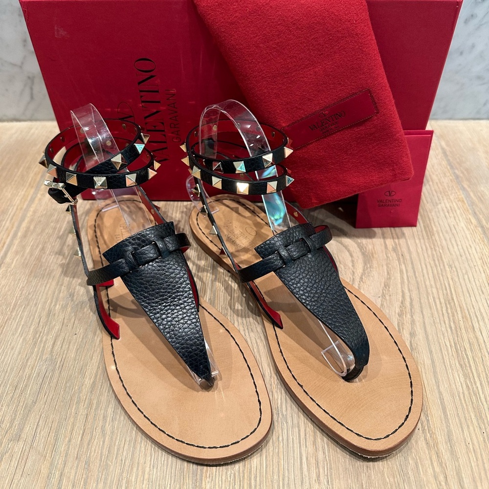 Valentino Rockstud Gladiator Black Women's Sandals